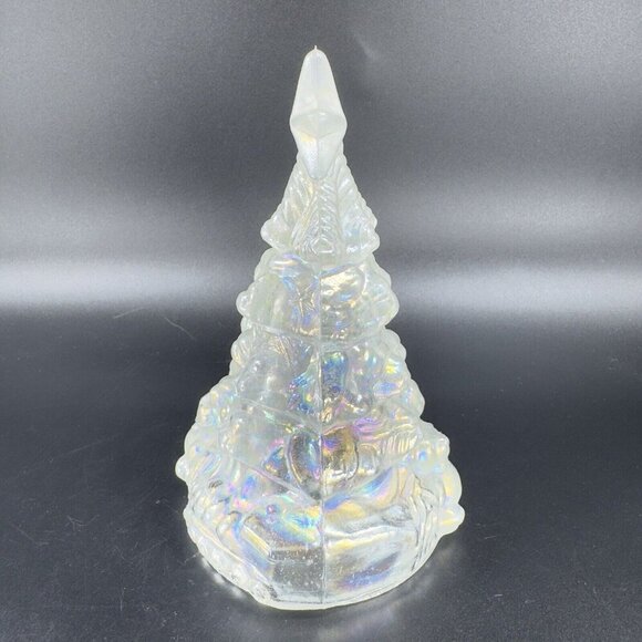 Vintage 1980s White Iridescent Glass Christmas Tree Hollow Figurine Decor VTG - Picture 11 of 12